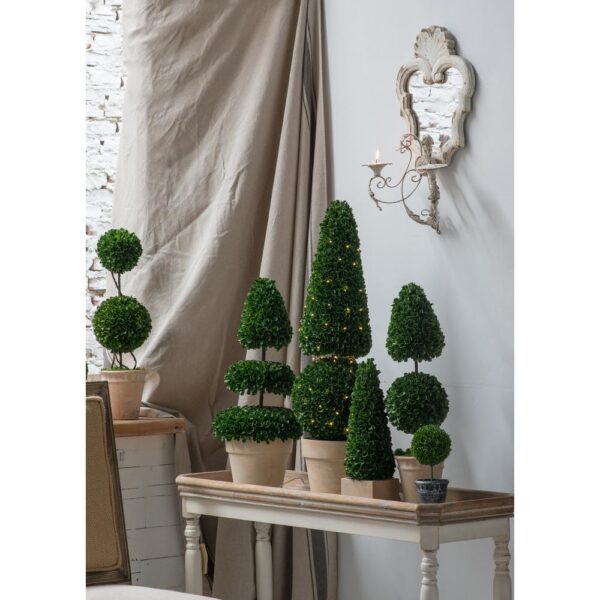A & B Home Potted Cone and Ball Faux Boxwood Green/Cream Large Topiary