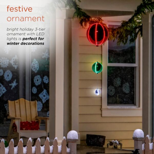 Alpine Corporation 3-Tier Indoor/Outdoor Hanging Christmas Ornaments With Chasing LED Lights