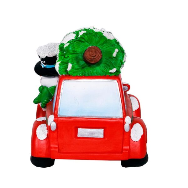 Alpine Corporation Snowman in Red Woody Car Decor with LED Lights