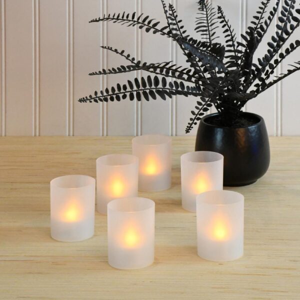 LUMABASE Flameless Votive Candles 2.25 in. Amber Plastic Frosted Holders (6 Count)