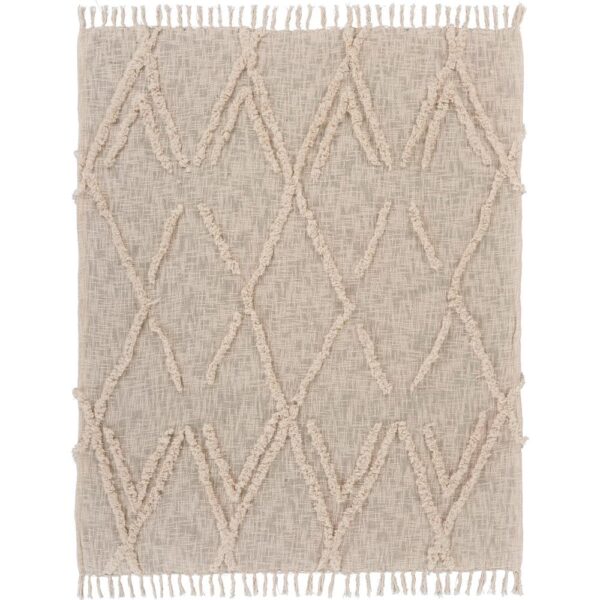 LR Resources LR Home Handmade Boho Farmhouse Natural - Off White Sofa Bed Throw Blanket with Fringe