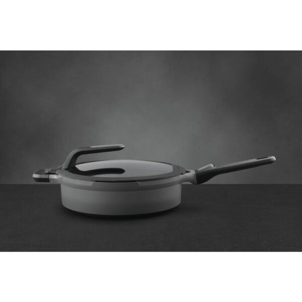 BergHOFF GEM Stay Cool 3.2 qt. Cast Aluminum Nonstick Saute Pan in Gray with Glass Lid