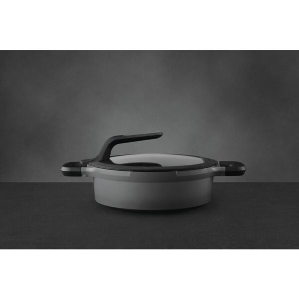 BergHOFF GEM Stay Cool 3.5 qt. Cast Aluminum Nonstick Saute Pan in Gray with Glass Lid and Dual Handles