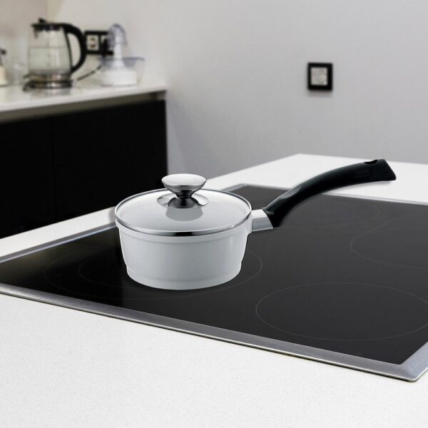 Berndes SignoCast Pearl 2 qt. Cast Aluminum Ceramic Nonstick Sauce Pan in White with Glass Lid