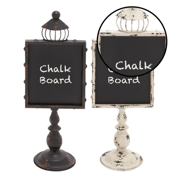 LITTON LANE 21 in. Rustic Wooden Chalkboards with White and Black Iron Stands (2-Pack)