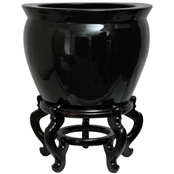 Oriental Furniture Oriental Furniture 14 in. Solid Black Porcelain Fishbowl