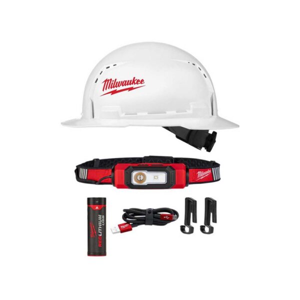 Milwaukee 600 Lumens LED USB Rechargeable 360-Degree Visibility Hard Hat Headlamp with Type 1 Class C Full Brim Vented Hard Hat
