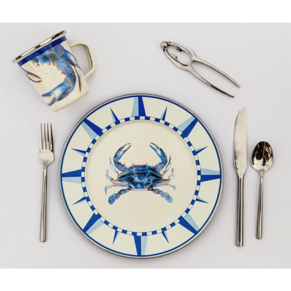 Golden Rabbit 10.5 in. Blue Crab Enamelware Round Dinner Plate Set of 4