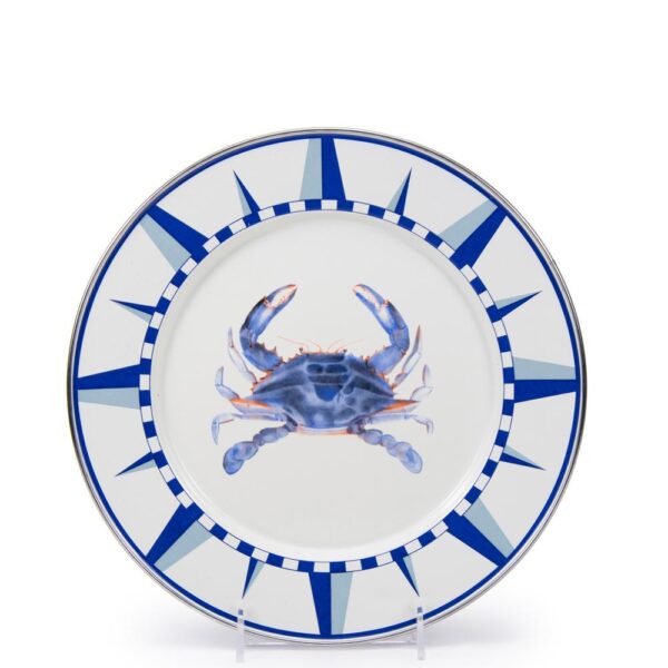 Golden Rabbit 10.5 in. Blue Crab Enamelware Round Dinner Plate Set of 4