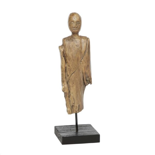 LITTON LANE Tall Hand-Carved Buddha Natural Wood Sculpture Table Decor, 5.5 in. x 18 in.