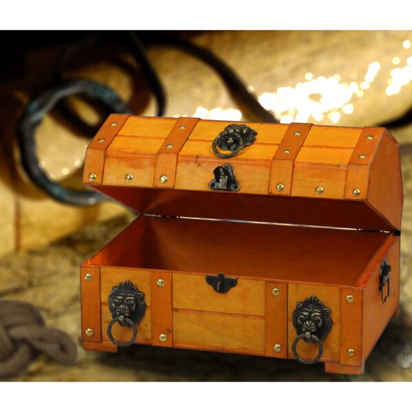 Vintiquewise 12 in. x 8 in. x 7.3 in. Wooden Pirate Treasure Chest with Lion Rings
