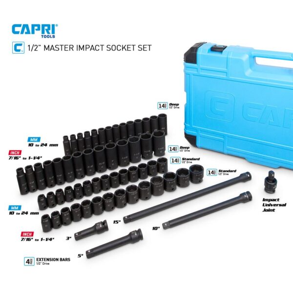 Capri Tools 1/2 in. Drive SAE/Metric Master Impact Socket Set with Adapters and Extensions (61-Piece)