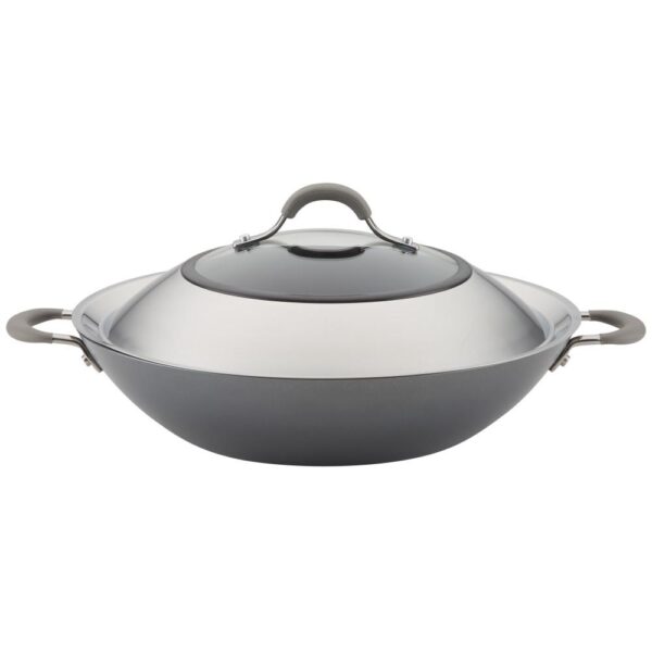 Circulon Elementum Hard-Anodized Nonstick Covered Wok with Side Handles, 14-Inch, Oyster Gray