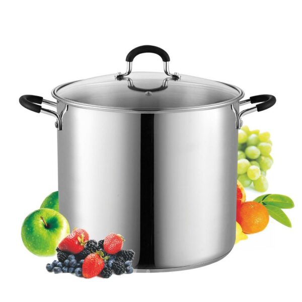Cook N Home 12 qt. Stainless Steel Stock Pot in Black and Stainless Steel with Glass Lid