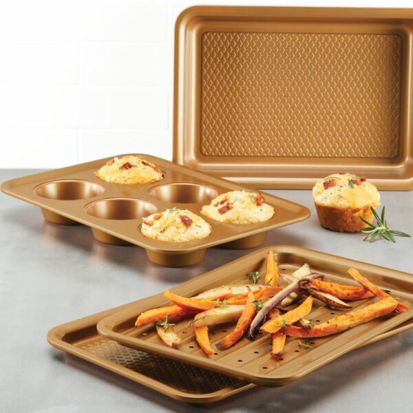 Ayesha Curry Ayesha Bakeware Toaster Oven Baking Set, Copper, 4-Piece