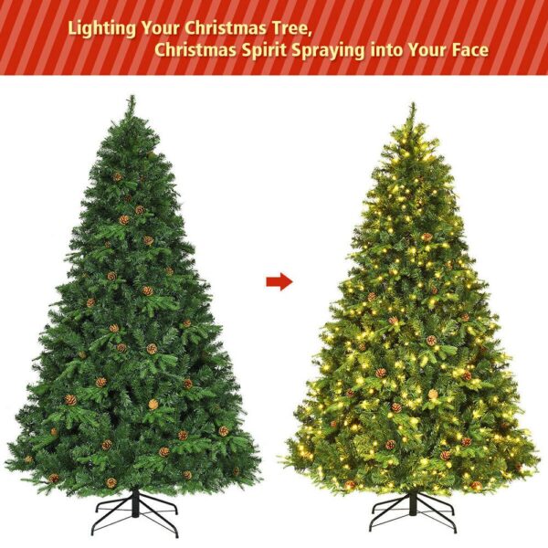 Costway 7.5 ft. Pre-Lit Artificial Christmas Tree Hinged with 540 LED Lights and Pine Cones