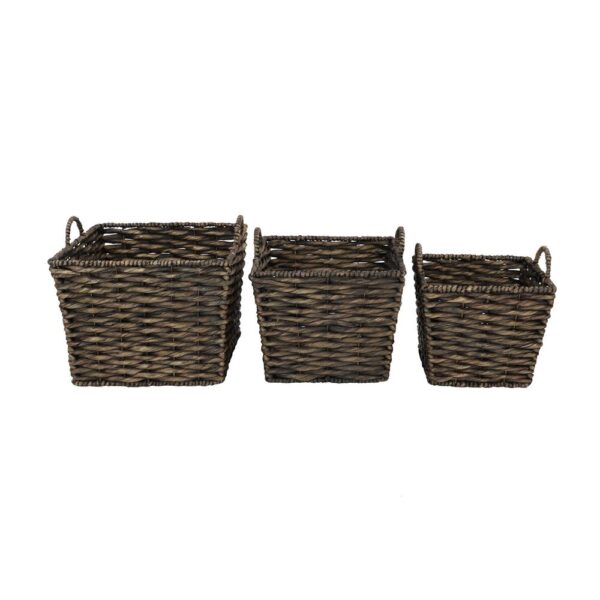 LITTON LANE Large Square Water Hyacinth Wicker Dark Brown Storage Baskets (Set of 3)