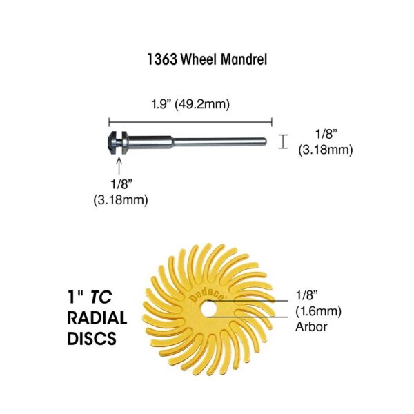 Dedeco Sunburst 1 in. Radial Discs - 1/8 in. 120-Grit Medium Arbor Rotary Cleaning and Polishing Tool (12-Pack)