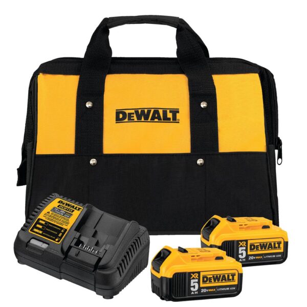 DEWALT 20-Volt MAX XR Premium Lithium-Ion 5.0Ah Battery Pack (2-Pack), Compact 3.0Ah Battery Pack (2-Pack), Charger & Kit Bag