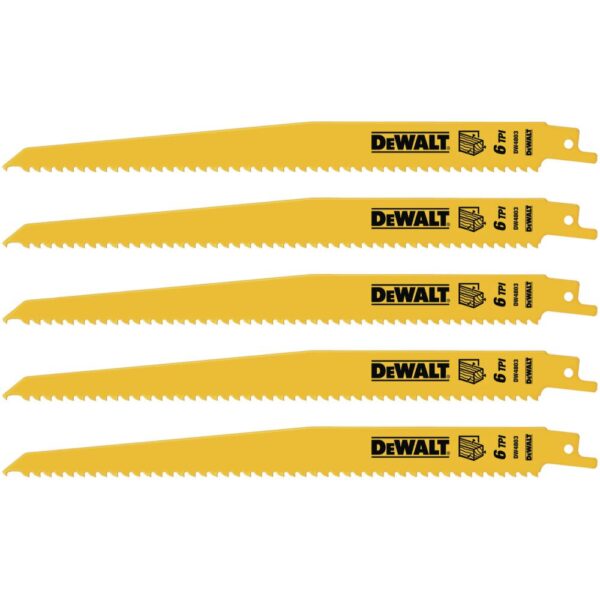 DEWALT 9 in. 6 Teeth per in. Taper Back Bi-Metal Reciprocating Saw Blade (5-Pack)