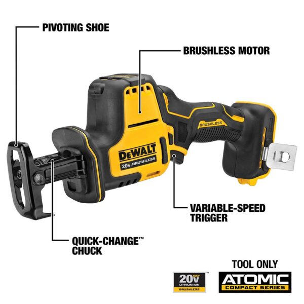 DEWALT ATOMIC 20-Volt MAX Cordless Brushless Compact Reciprocating Saw, (1) 5.0Ah Battery, Charger & Bag
