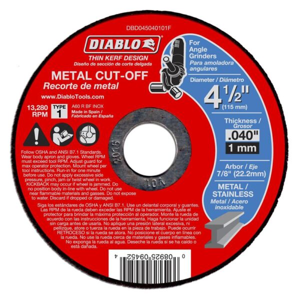 DIABLO 4-1/2 in. x 0.040 in. x 7/8 in. Thin Kerf Metal Cut-Off Disc (15-Pack)