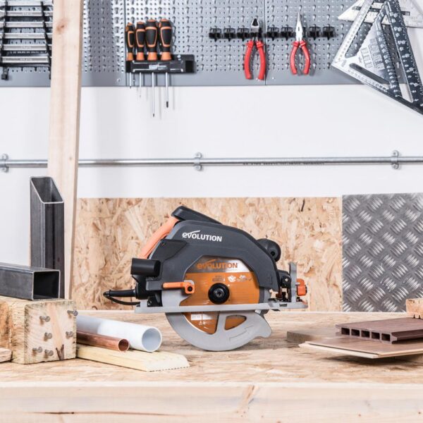 Evolution Power Tools 15 Amp 7-1/4 in. Circular Saw with LED Light, Electric Brake, 13 ft. Rubber Power Cord and Multi-Material Blade