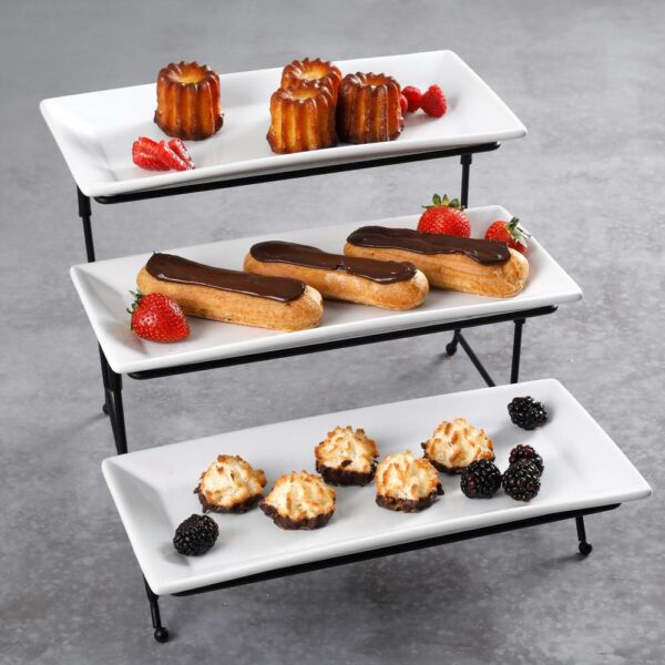 GIBSON elite Gracious Dining 4-Piece White 3-Tier Fine Ceramic Cake Stand with Metal Rack