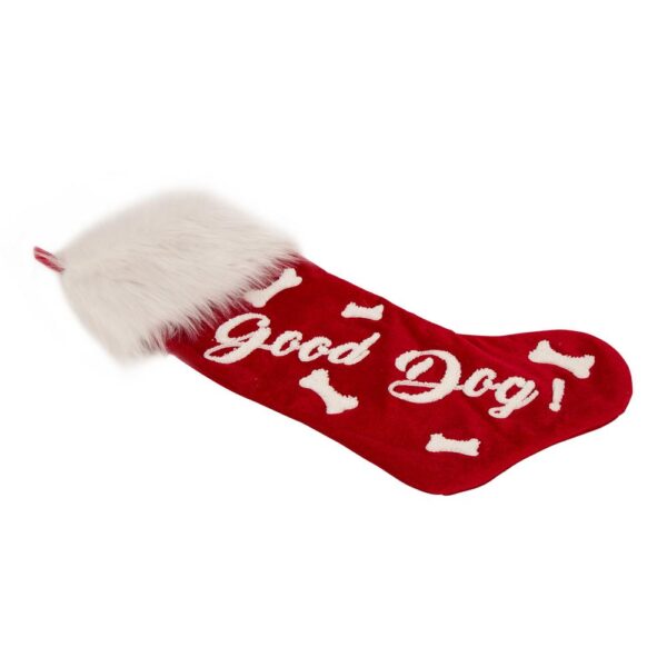 Glitzhome 22 in. L Velvet Christmas Stocking with Plush Cuff- Good Dog