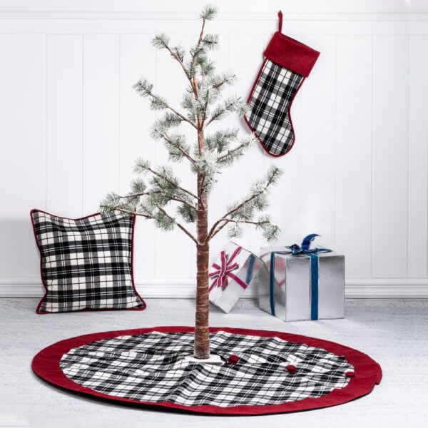 Glitzhome 20 in. L Black and White Plaid Fabric Christmas Stocking