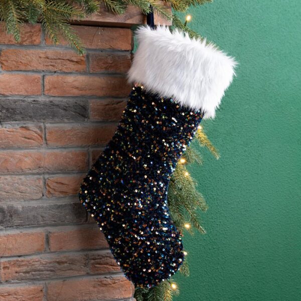 Glitzhome 21 in. H Polyester Navy Blue Sequin Christmas Stocking