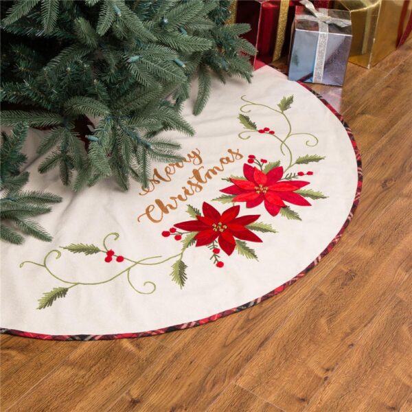 Glitzhome 48 in. D Fabric Christmas Tree Skirt in Poinsettia