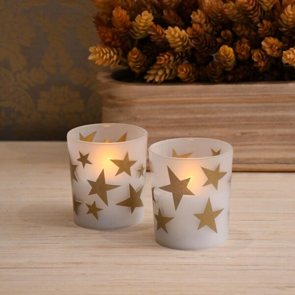 LUMABASE Gold Stars Battery Operated LED Candles (2-Count)