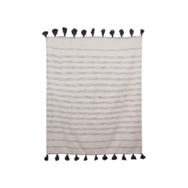 3R Studios Cream with Grey Stripes and Tassels Cotton Woven Throw Blanket