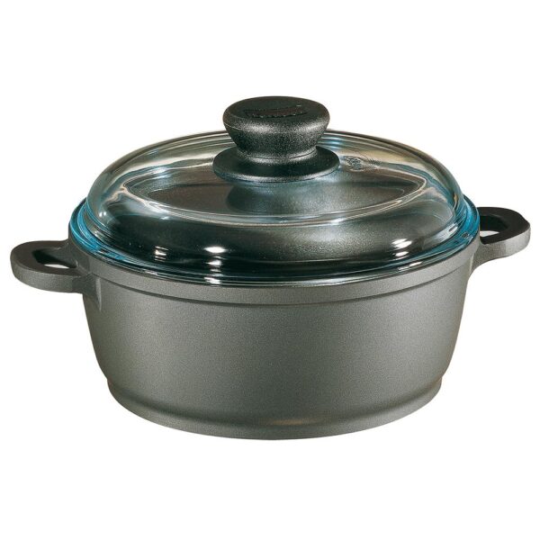 Berndes Tradition 7.5 qt. Round Cast Aluminum Nonstick Dutch Oven in Gray with Glass Lid