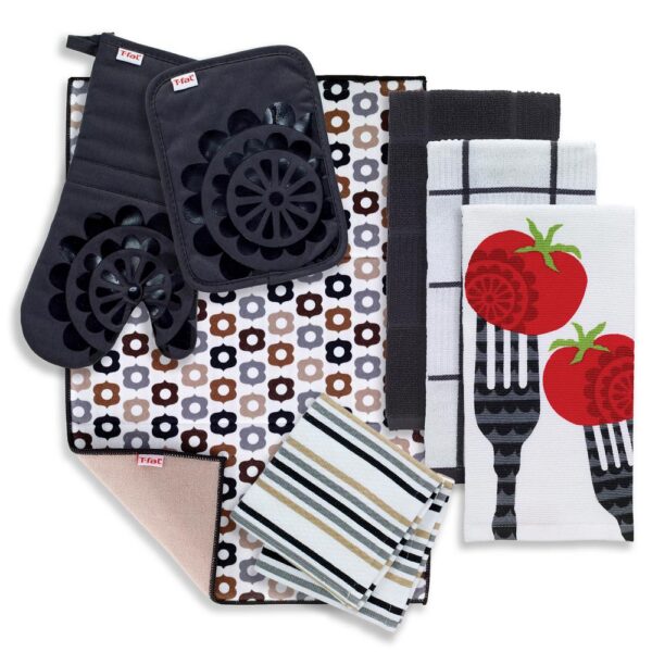 RITZ T-Fal Charcoal Cotton Forks Solids and Prints Kitchen Towels (Set of 8)