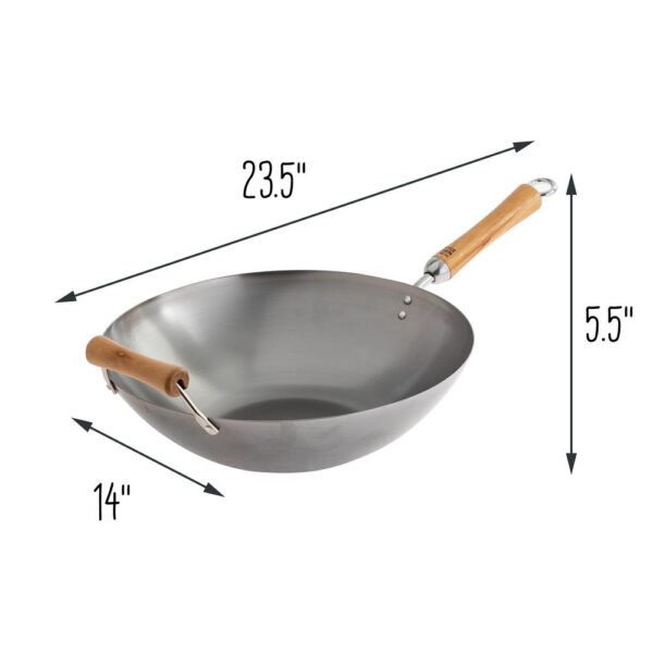 Honey-Can-Do Joyce Chen 14 in. Silver Carbon Steel Wok with Easy-Grab Birchwood Handle