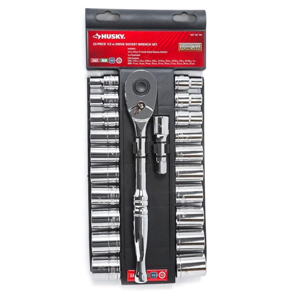 Husky 1/2 in. Drive Ratchet and SAE/MM Socket Set (22-Piece)