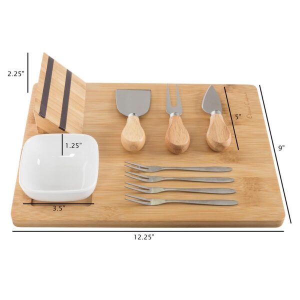Classic Cuisine 9-Piece Bamboo Cheese Serving Tray Set with Stainless Steel Cutlery