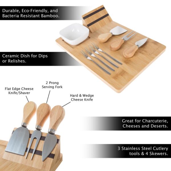 Classic Cuisine 9-Piece Bamboo Cheese Serving Tray Set with Stainless Steel Cutlery