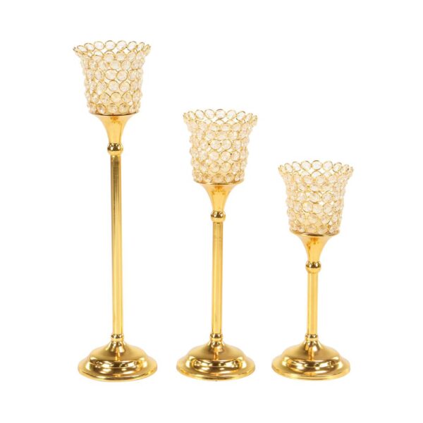 LITTON LANE Gold Aluminum Candle Holders with Bead Accents (Set of 3)