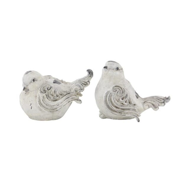 LITTON LANE 8 in. x 12 in. Decorative Birds Sculpture in Distressed White Polystone (Set of 2)