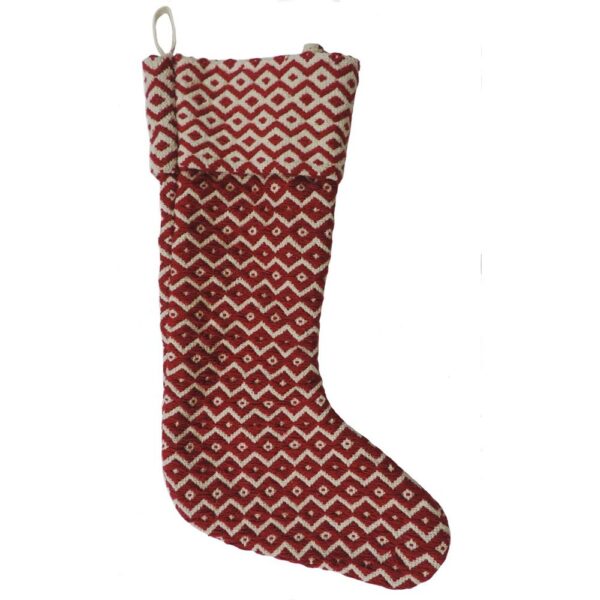 LR Home 20 in. Cotton Red and White Chevron Christmas Stocking
