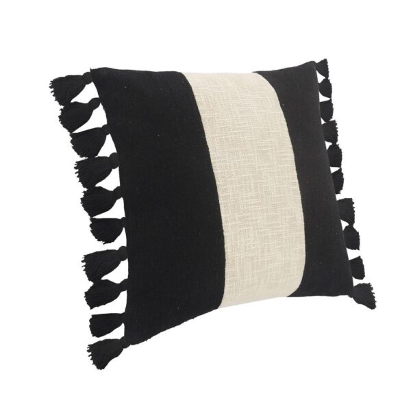 LR Home Trinity Black and Ivory Stripe Fringe Soft Poly-fill 20 in. x 20 in. Throw Pillow