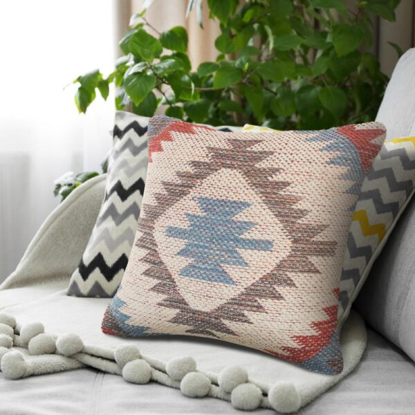 LR Home Country Red Blue Gray Southwest Cozy Poly-Fill 18 in. x 18 in. Throw Pillow