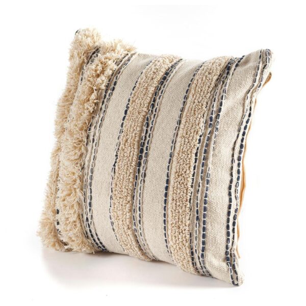 LR Resources Zanthia Cream / Gray / Gold Striped Hypoallergenic Polyester 20 in. x 20 in. Throw Pillow