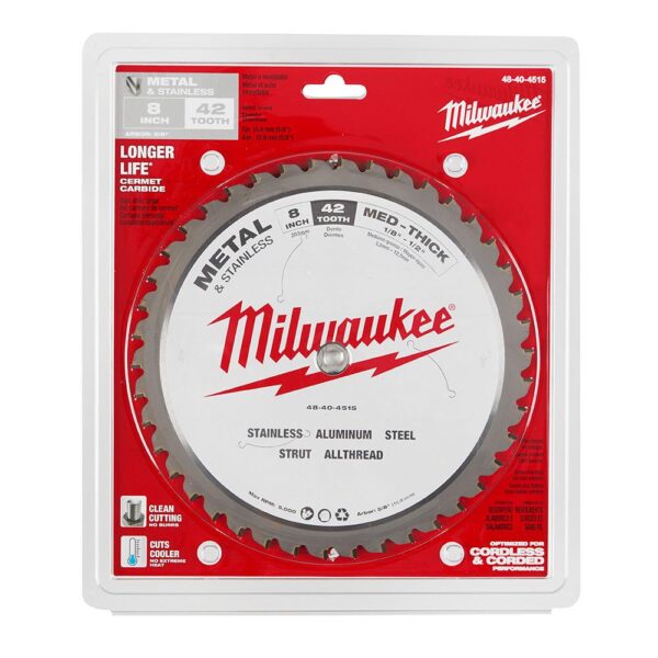 Milwaukee 8 in. x 42 Carbide Teeth Metal & Stainless Cutting Circular Saw Blade