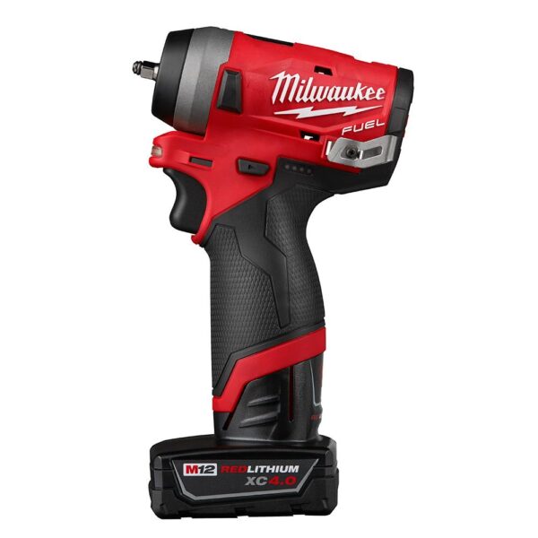 Milwaukee M12 FUEL 12-Volt Lithium-Ion Brushless Cordless Stubby 1/4 in. Impact Wrench Kit with One 4.0 and One 2.0Ah Batteries