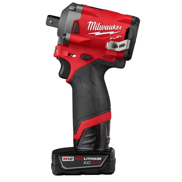 Milwaukee M12 FUEL 12-Volt Lithium-Ion Brushless Cordless Stubby 1/2 in. Impact Wrench Kit with Pin Detent, 2 Batteries and Bag