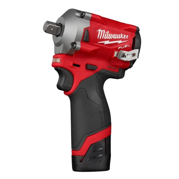 Milwaukee M12 FUEL 12-Volt Lithium-Ion Brushless Cordless Stubby 1/2 in. Impact Wrench Kit with Pin Detent, 2 Batteries and Bag